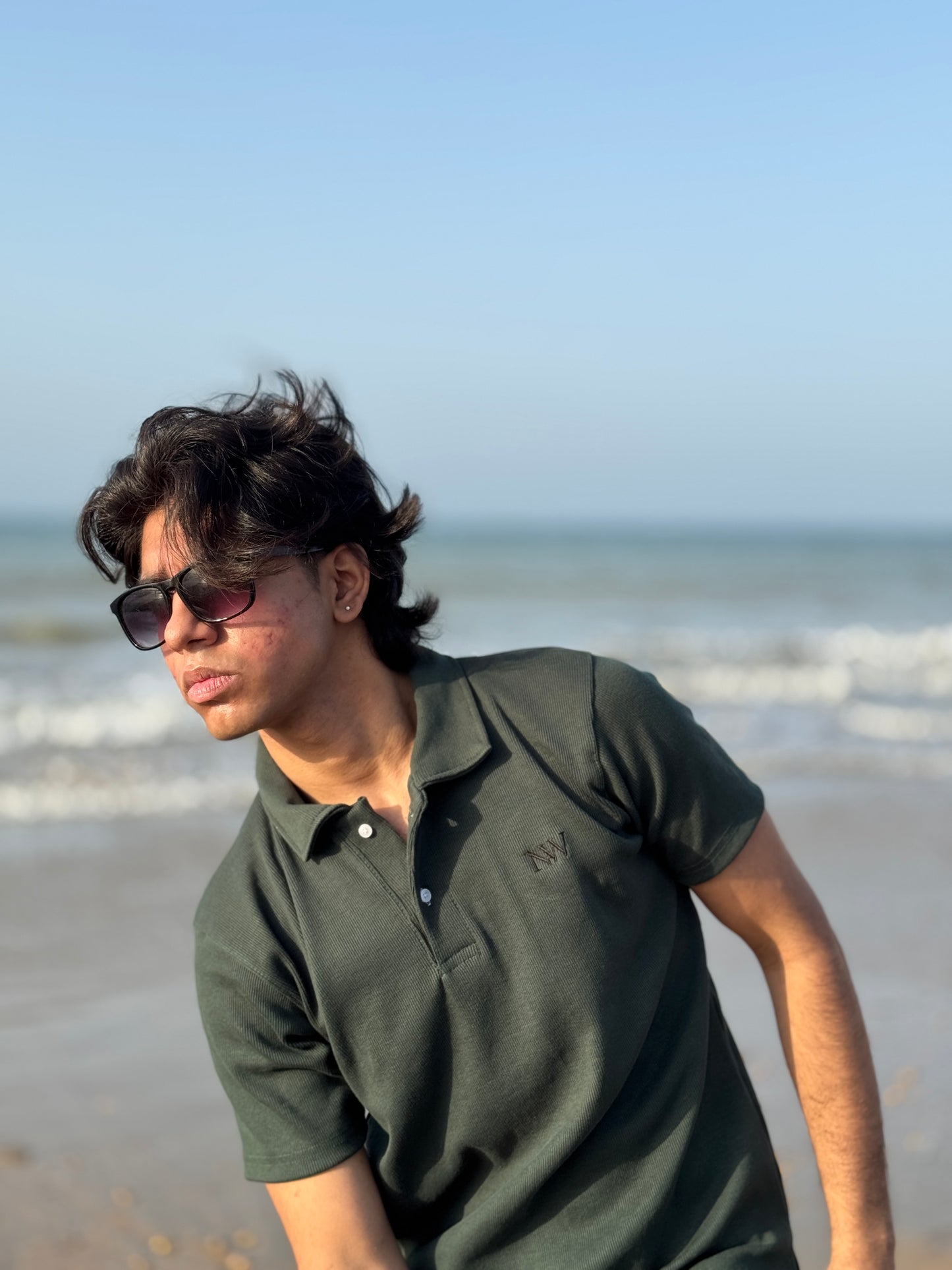 WAFFLE KNIT POLO - GREEN