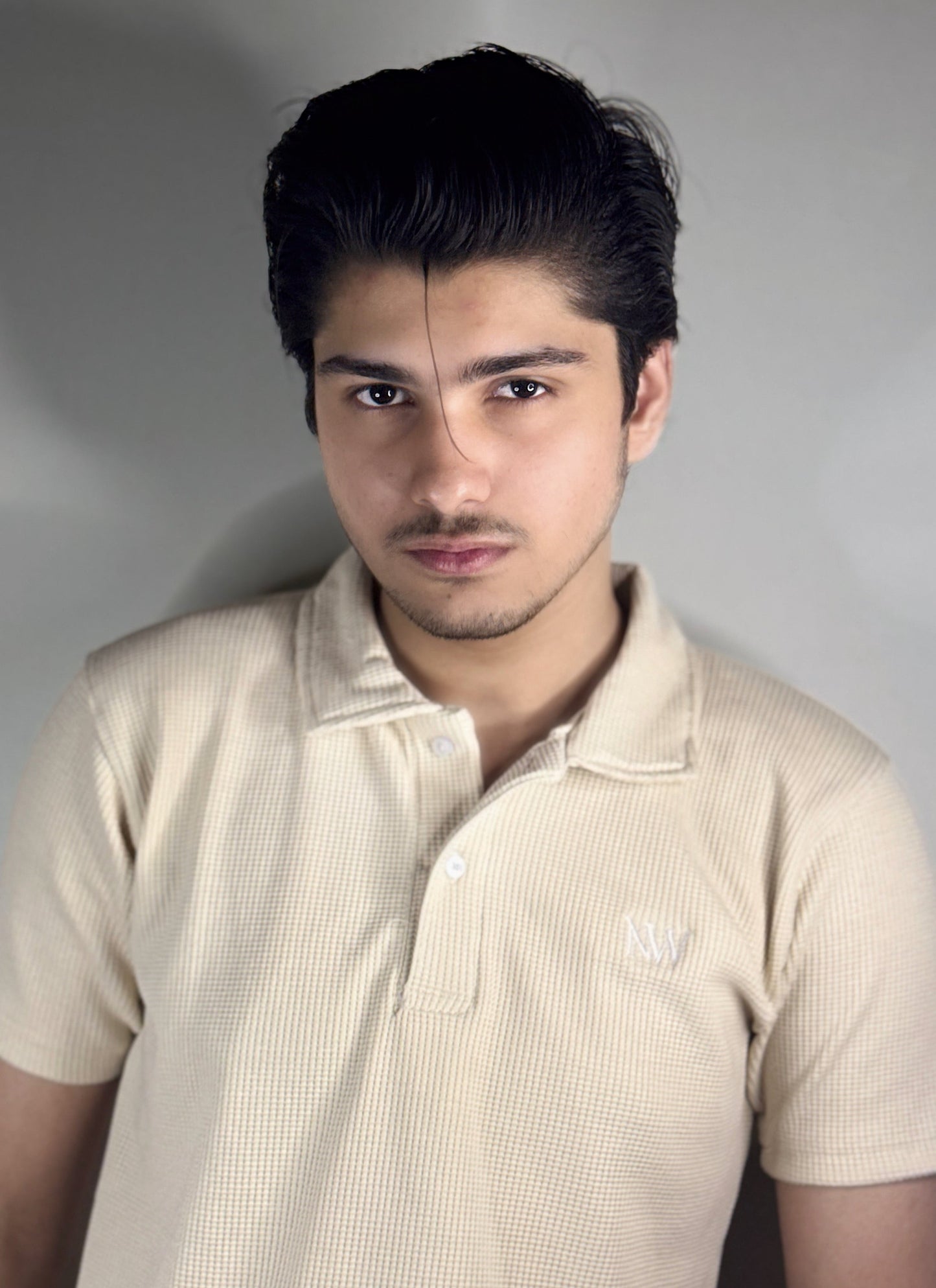 WAFFLE KNIT POLO - BEIGE
