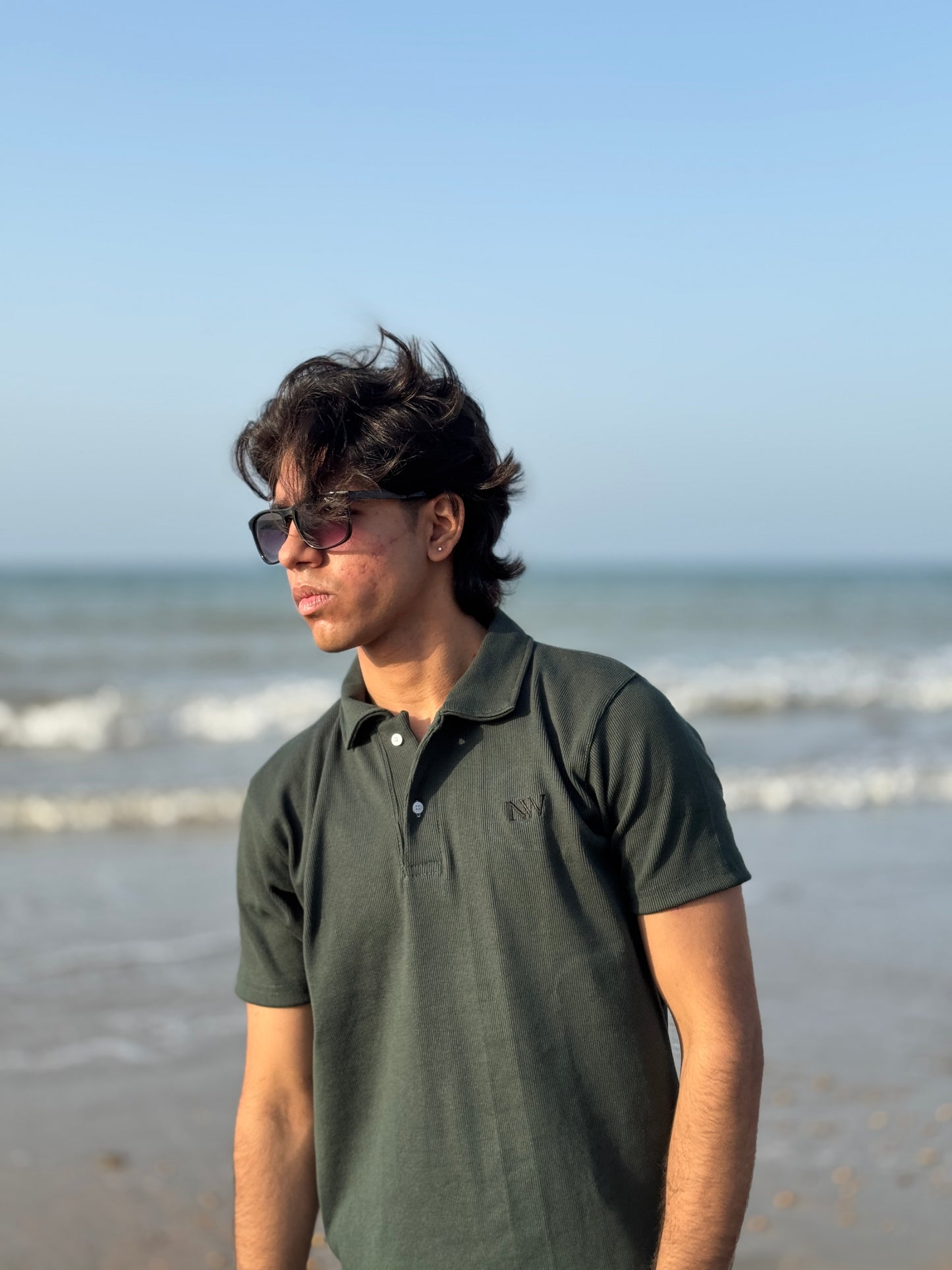 WAFFLE KNIT POLO - GREEN