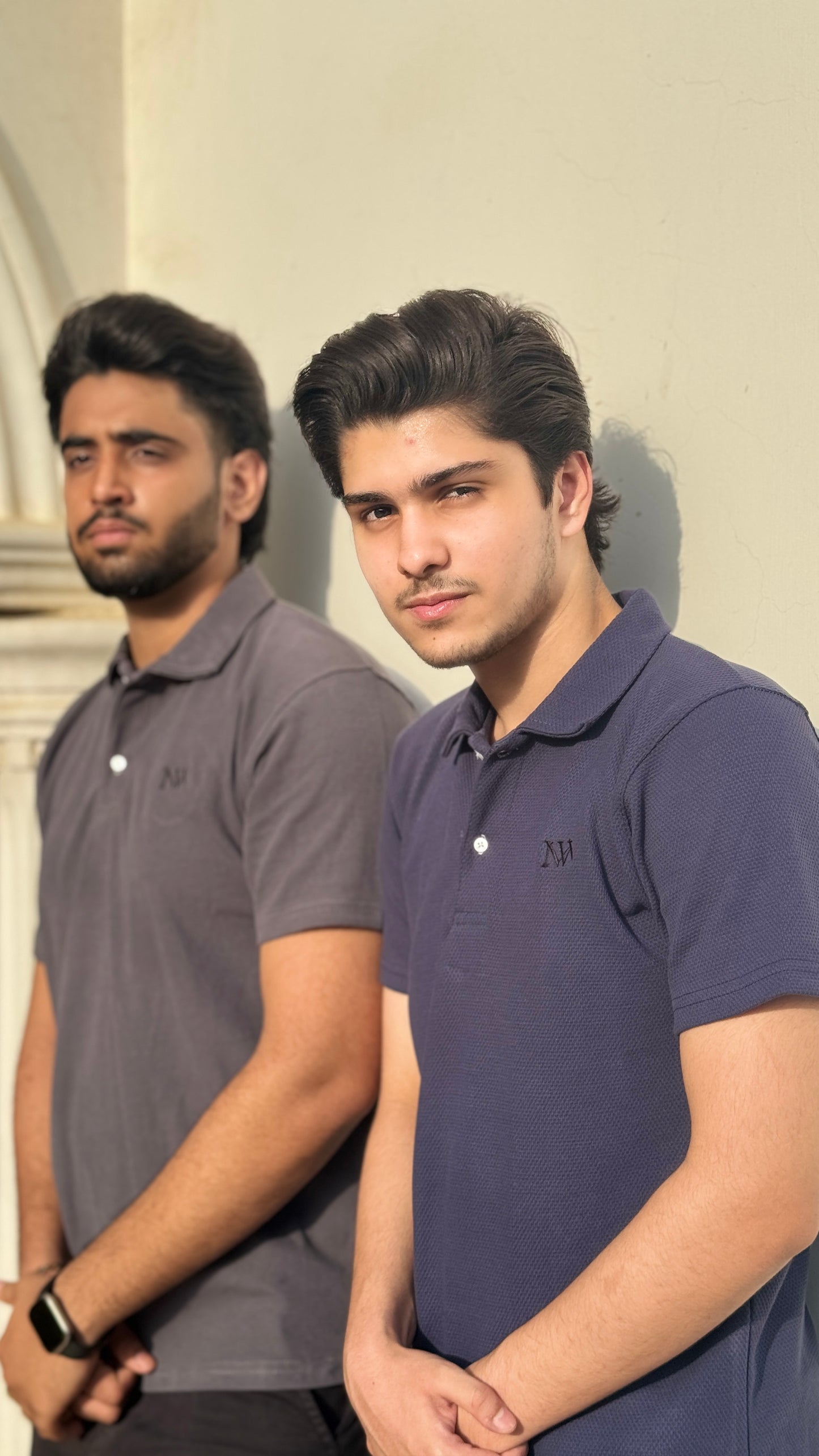 Blue and Grey Waffle Knit Polo
