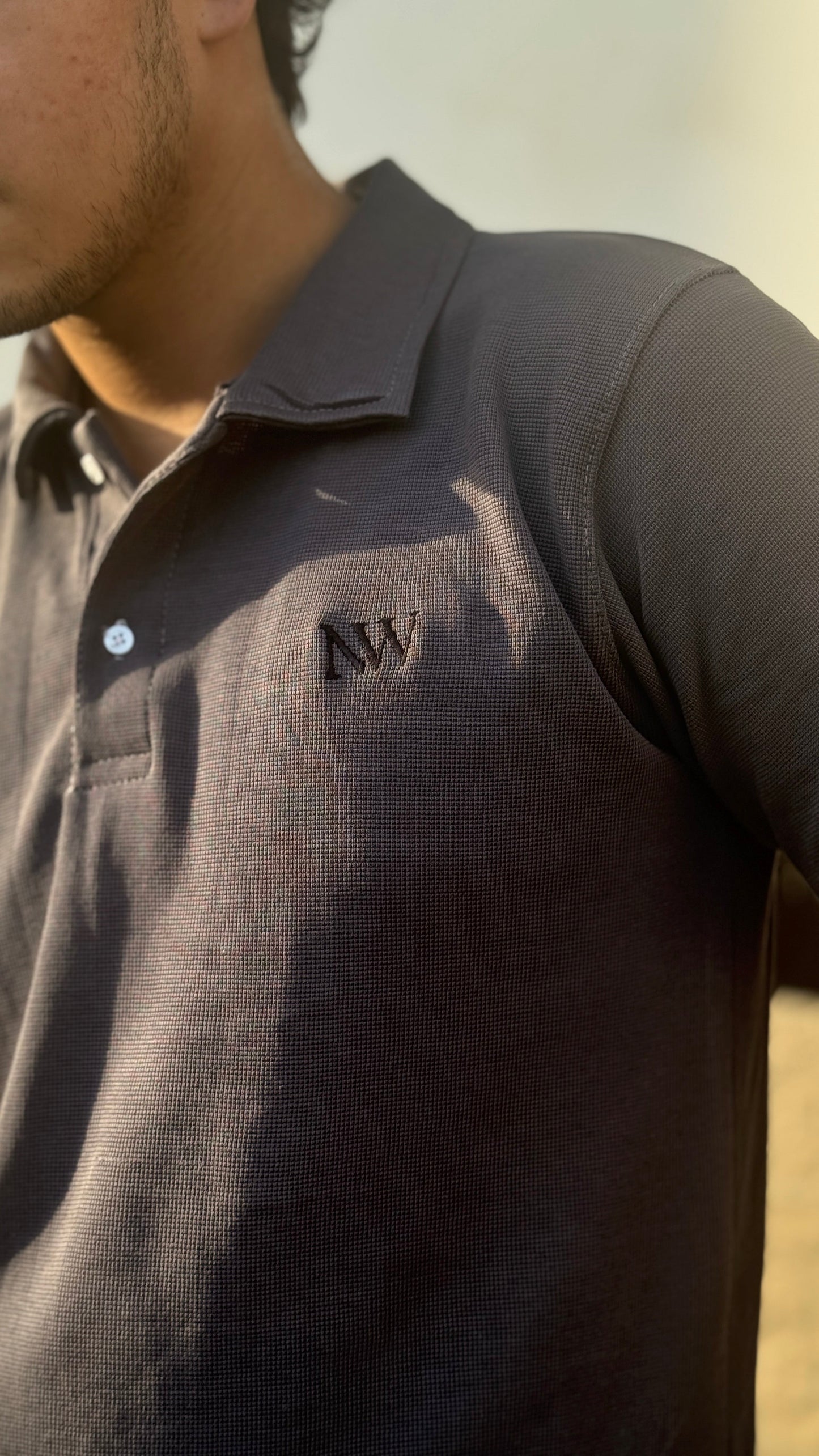 Blue and Grey Waffle Knit Polo