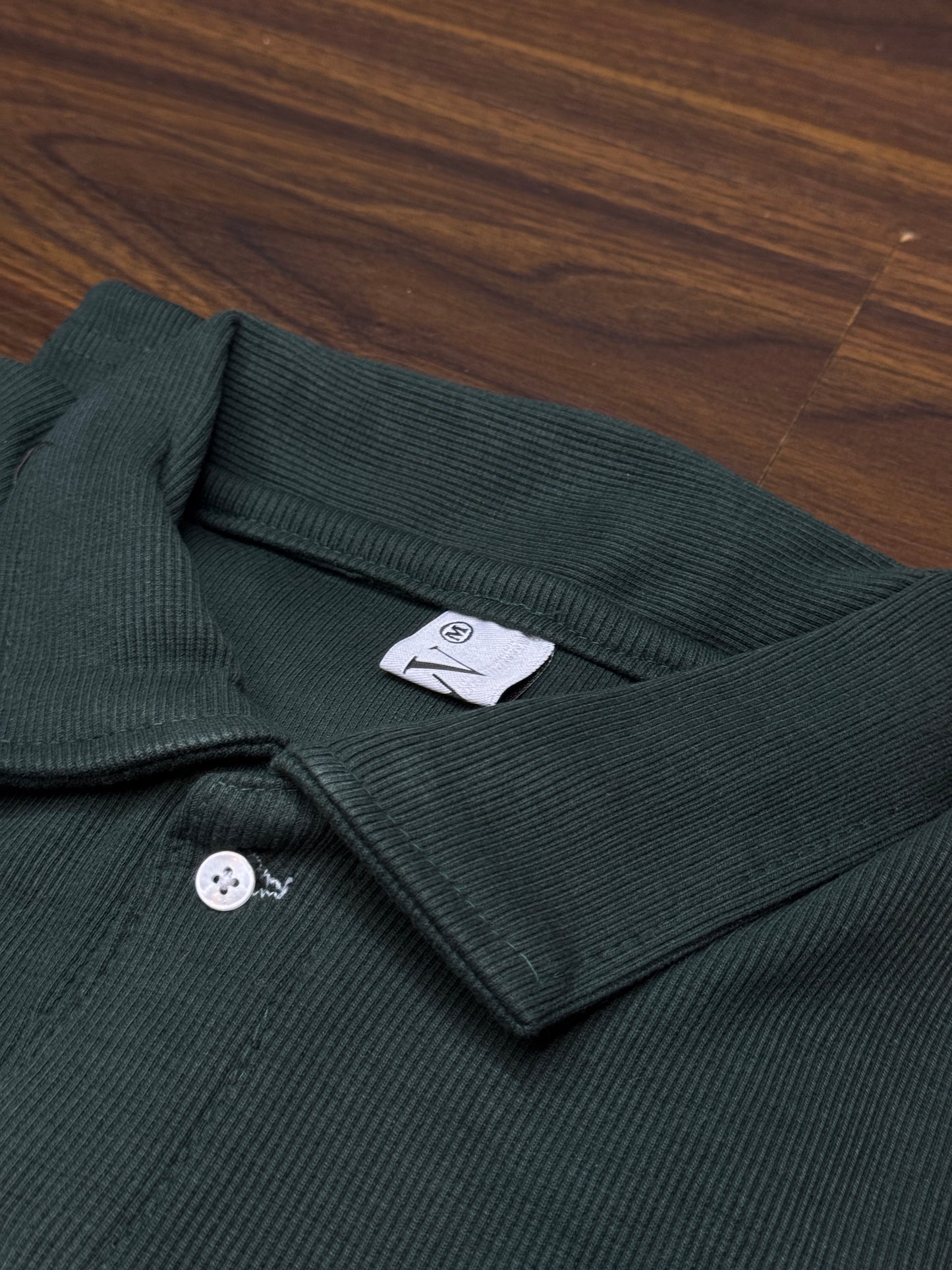 WAFFLE KNIT POLO - GREEN