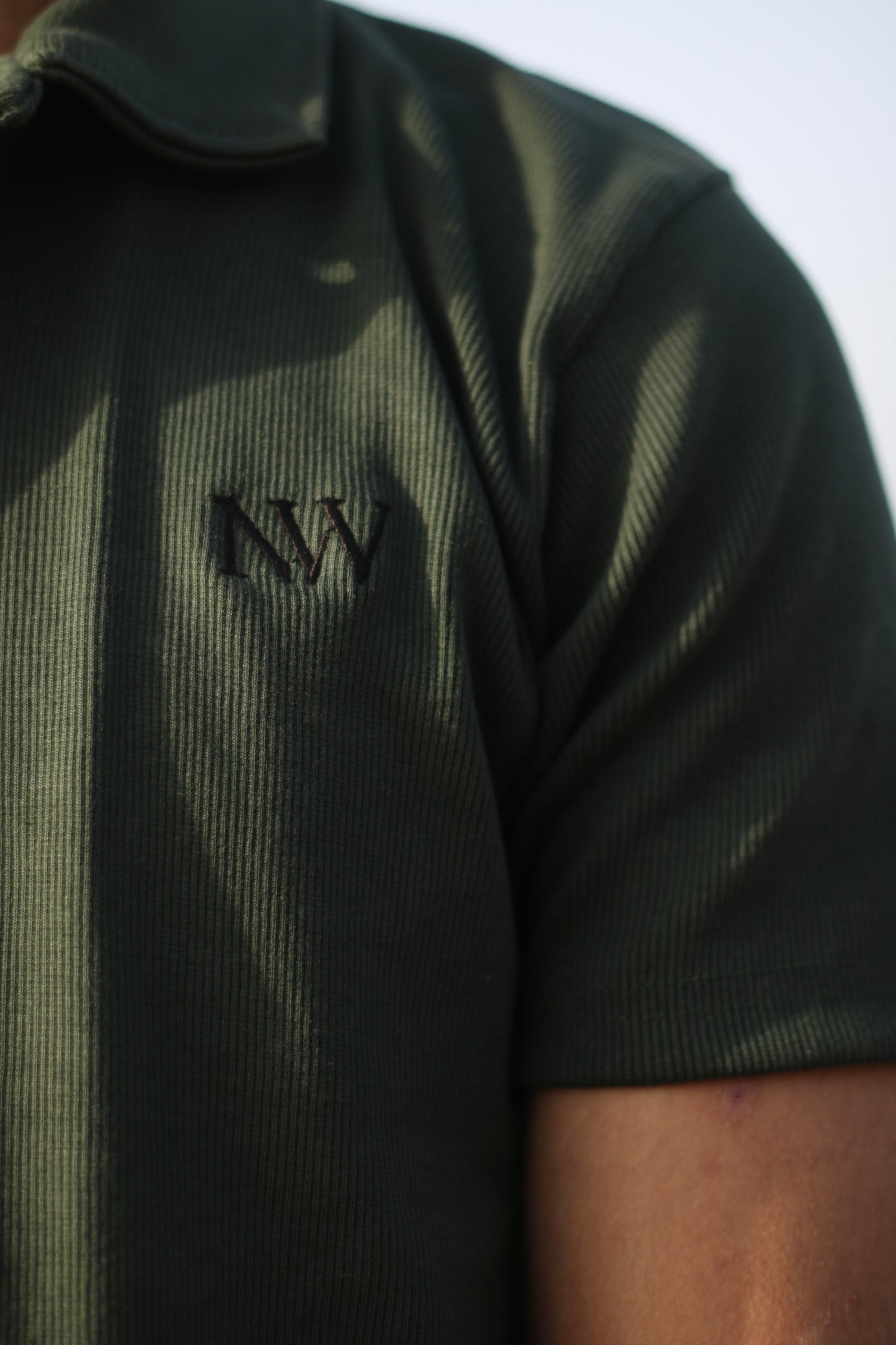 Beige and Green Waffle Knit Polo