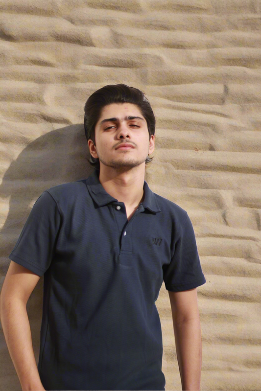 WAFFLE KNIT POLO - BLUE